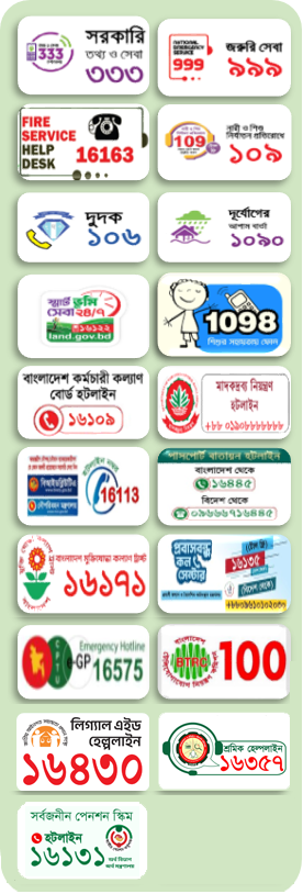 
  জরুরি হেল্পলাইন নম্বর 
  